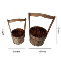 Old School Wooden Planters with Large Heightened Handles, Set of 2, Brown - BM210384