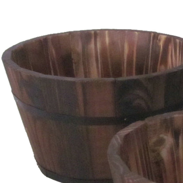 Traditional Round Shape Wooden Planters with Narrow Bottom, Set of 3, Brown - BM210385