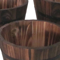 Traditional Round Shape Wooden Planters with Narrow Bottom, Set of 3, Brown - BM210385