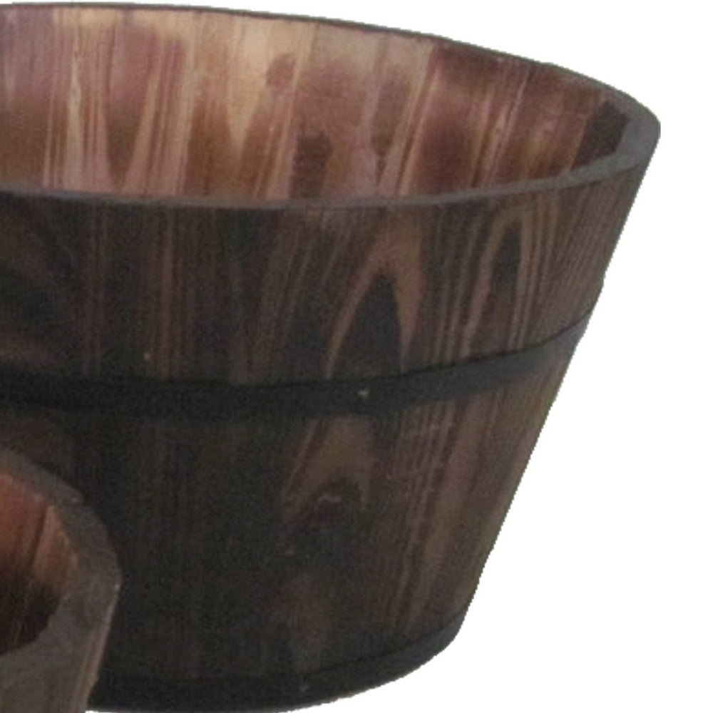 Traditional Round Shape Wooden Planters with Narrow Bottom, Set of 3, Brown - BM210385