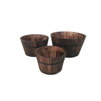 Traditional Round Shape Wooden Planters with Narrow Bottom, Set of 3, Brown - BM210385