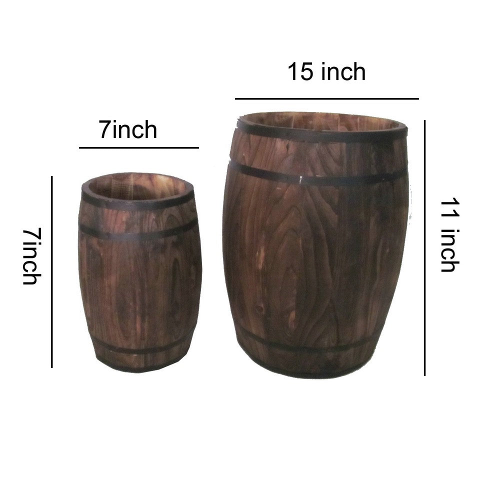 Traditional Old School Wooden Decor Barrels, Set of Two, Brown - BM210387