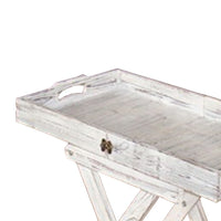 Transitional Rustic Finish Wooden Tray with Foldable Leg Support, White - BM210389
