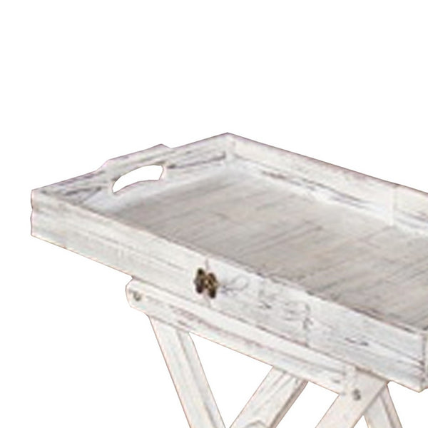 Transitional Rustic Finish Wooden Tray with Foldable Leg Support, White - BM210389