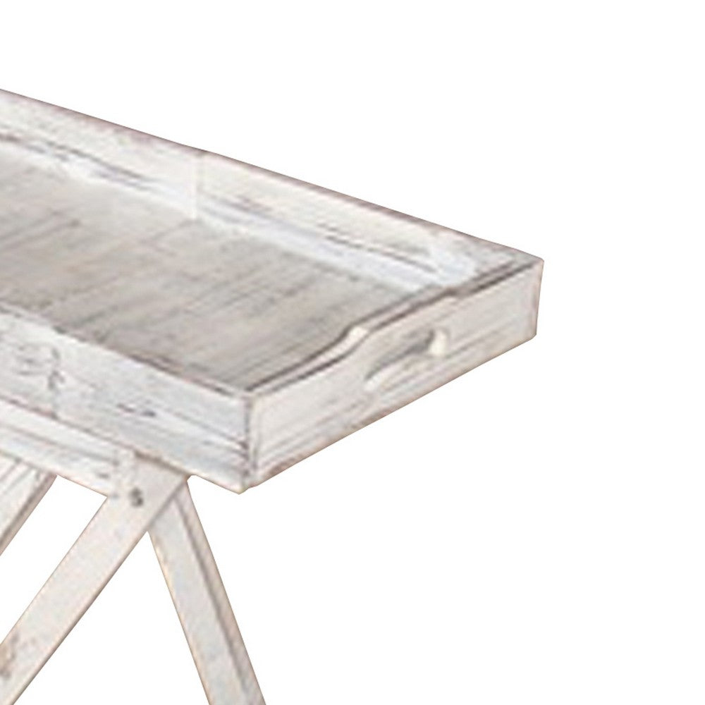 Transitional Rustic Finish Wooden Tray with Foldable Leg Support, White - BM210389