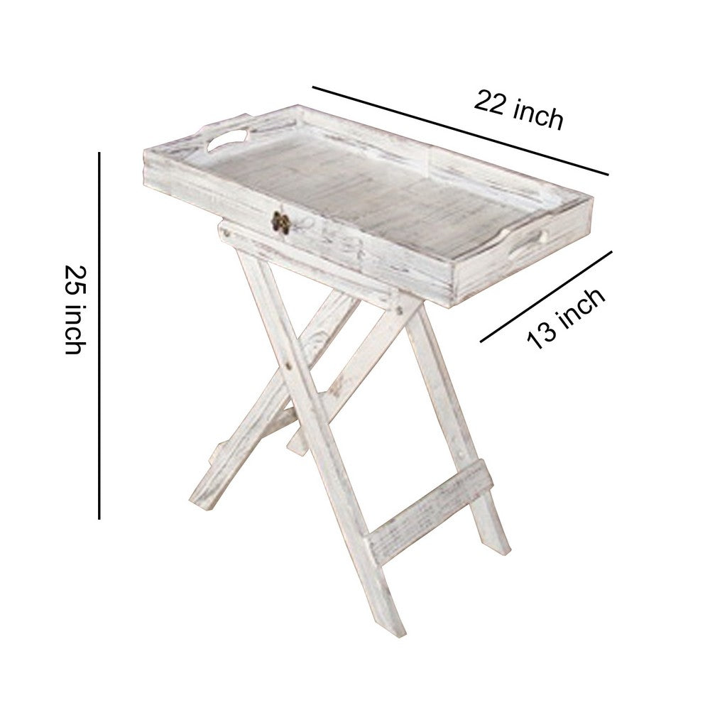 Transitional Rustic Finish Wooden Tray with Foldable Leg Support, White - BM210389