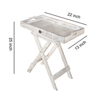 Transitional Rustic Finish Wooden Tray with Foldable Leg Support, White - BM210389