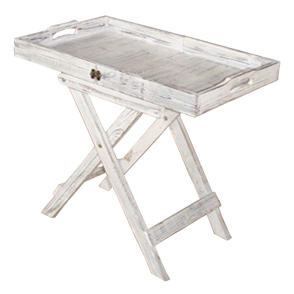 Transitional Rustic Finish Wooden Tray with Foldable Leg Support, White - BM210389