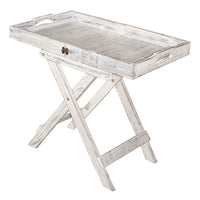 Transitional Rustic Finish Wooden Tray with Foldable Leg Support, White - BM210389