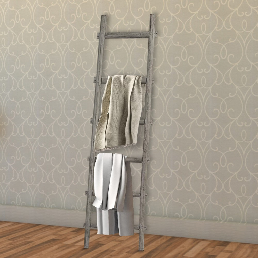 Transitional Style Wooden Decor Ladder with 6 Steps, Gray - BM210393