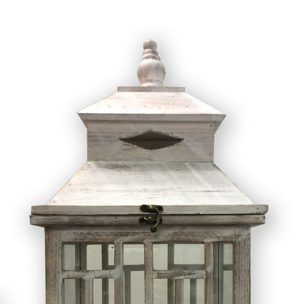 Wooden Lanterns with Peak Shaped Top and Glass Sides, Set of 3, Gray - BM210395