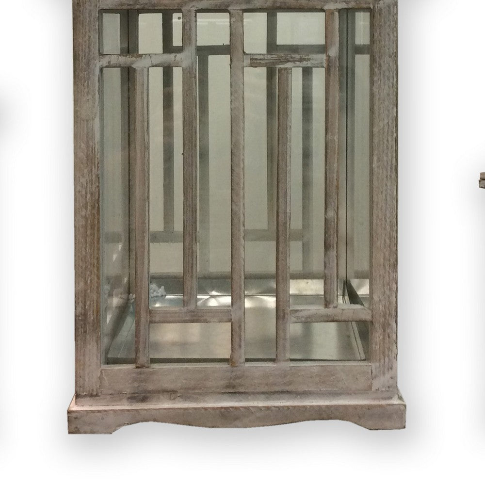 Wooden Lanterns with Peak Shaped Top and Glass Sides, Set of 3, Gray - BM210395