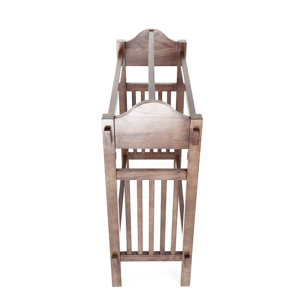 Wooden Mission Style Quilt Rack with 3 Hanging Bars on Scrolled Top, Brown - BM210416