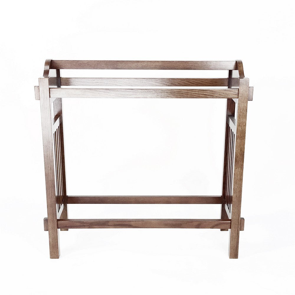 Wooden Mission Style Quilt Rack with 3 Hanging Bars on Scrolled Top, Brown - BM210416