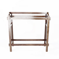 Wooden Mission Style Quilt Rack with 3 Hanging Bars on Scrolled Top, Brown - BM210416