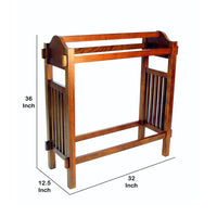 Wooden Mission Style Quilt Rack with 3 Hanging Bars on Scrolled Top, Brown - BM210416