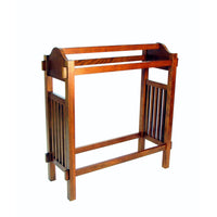 Wooden Mission Style Quilt Rack with 3 Hanging Bars on Scrolled Top, Brown - BM210416