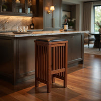 Faux Leather Upholstered Wooden Backless Barstool, Oak Brown - BM210425