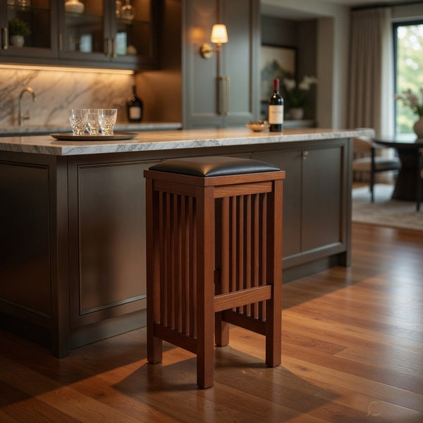 Faux Leather Upholstered Wooden Backless Barstool, Oak Brown - BM210425