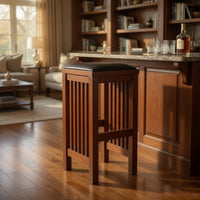 Faux Leather Upholstered Wooden Backless Barstool, Oak Brown - BM210425