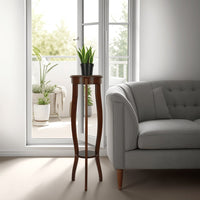 Round Pedestal Stand with Open Bottom Shelf and Flared Legs, Brown - BM210427