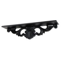 Hand Carved Wooden Wall Shelf with Floral Design Display, Black - BM210441