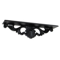 Hand Carved Wooden Wall Shelf with Floral Design Display, Black - BM210441