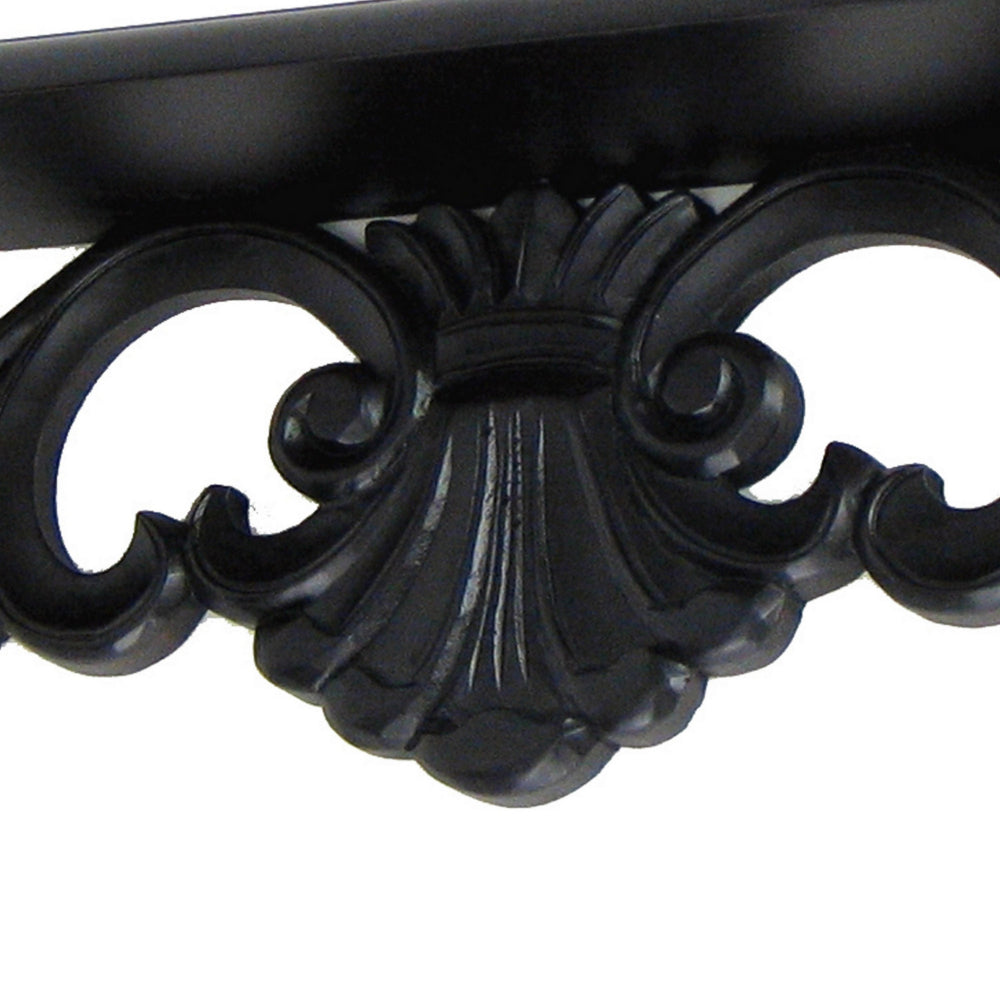 Hand Carved Wooden Wall Shelf with Floral Design Display, Black - BM210441