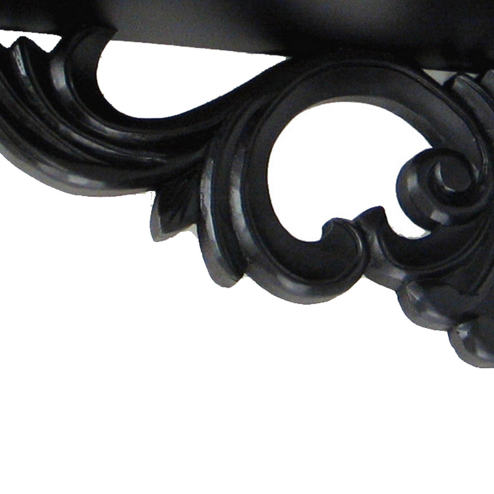 Hand Carved Wooden Wall Shelf with Floral Design Display, Black - BM210441