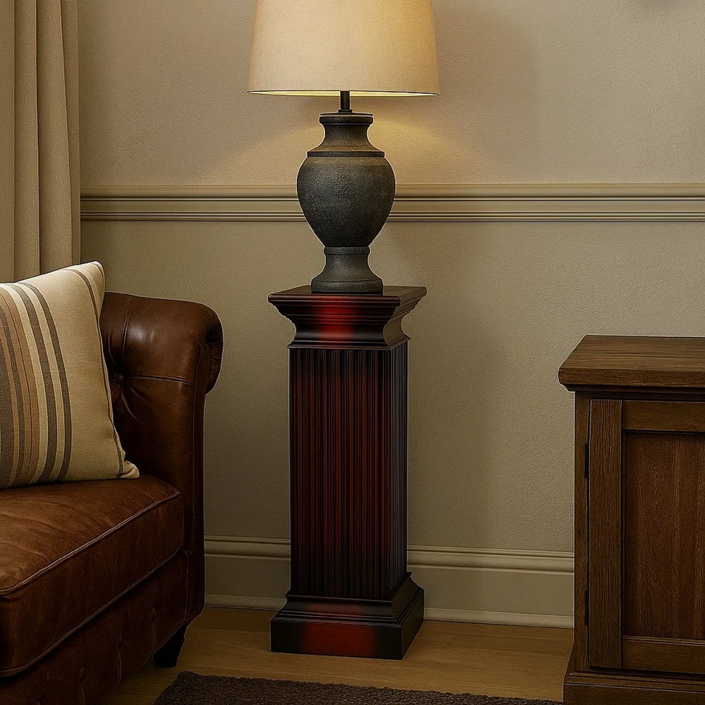 Benjara Transitional Style Square Top Pedestal Stand, Brown