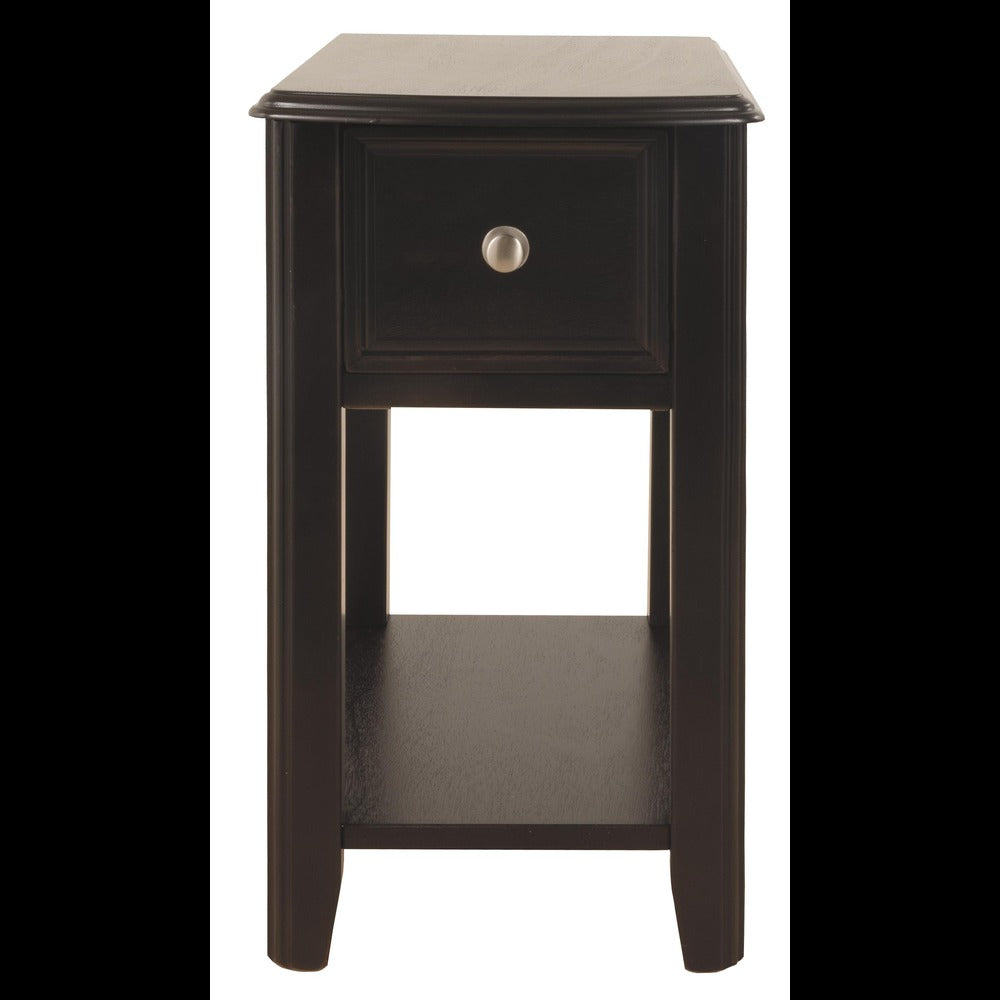 1 Drawer Chair Side End Table with Open Bottom Shelf in Dark Brown - BM210623