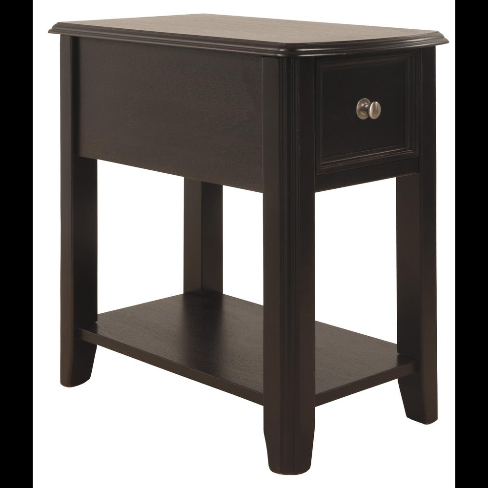 1 Drawer Chair Side End Table with Open Bottom Shelf in Dark Brown - BM210623