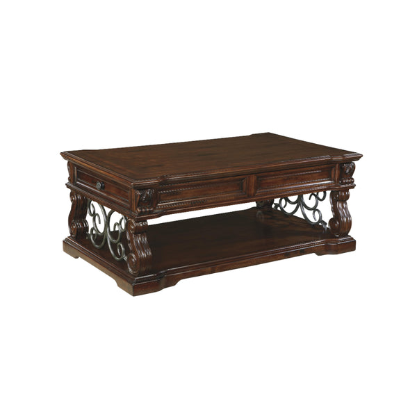 2 Drawer Scroll Lift Top Cocktail Table with Open Bottom Shelf in Brown - BM210634