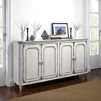 4 Panel Door Cabinet with Fluted Detail in Antique White - BM210643
