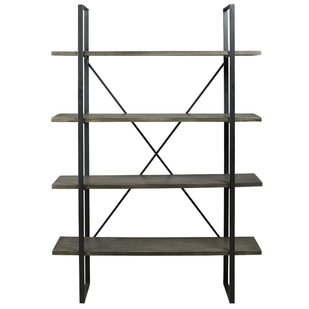 72 Inch 4 Tier Metal Frame Bookcase, X Shaped Bar Accents, Black, Gray - BM210645