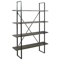 72 Inch 4 Tier Metal Frame Bookcase, X Shaped Bar Accents, Black, Gray - BM210645