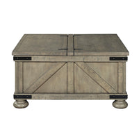 Farmhouse Cocktail Table with Lift Top Storage and Crossbuck details in Gray - BM210778