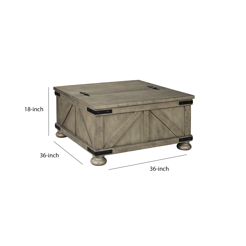 Farmhouse Cocktail Table with Lift Top Storage and Crossbuck details in Gray - BM210778