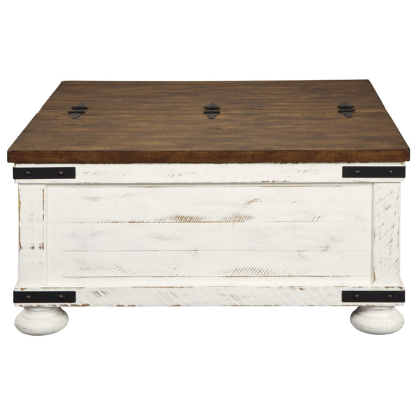 Farmhouse Two Tone Cocktail Table with Lift Top Storage in Brown and White - BM210779