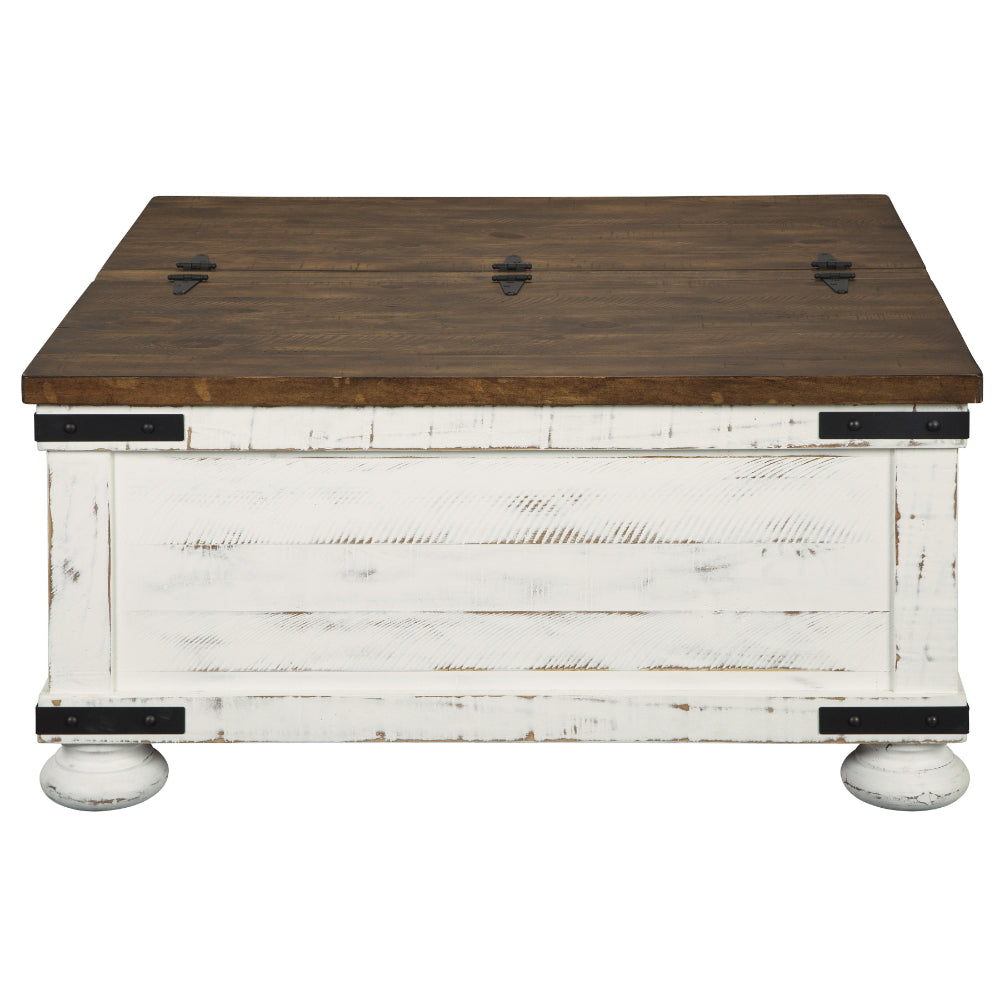 Farmhouse Two Tone Cocktail Table with Lift Top Storage in Brown and White - BM210779