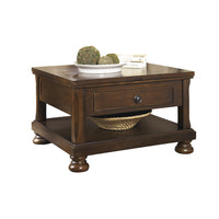 Lift Top Cocktail Table with Open Bottom Shelf and Bun Feet in Brown - BM210818