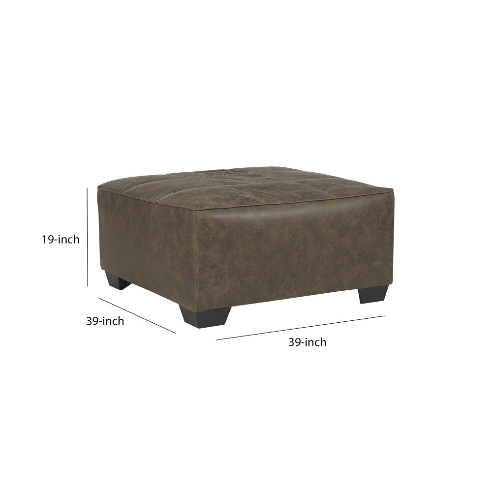 Oversized Ottoman with Tapered Block Legs and Jumbo Stitching in Brown - BM210835