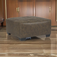 Oversized Ottoman with Tapered Block Legs and Jumbo Stitching in Brown - BM210835