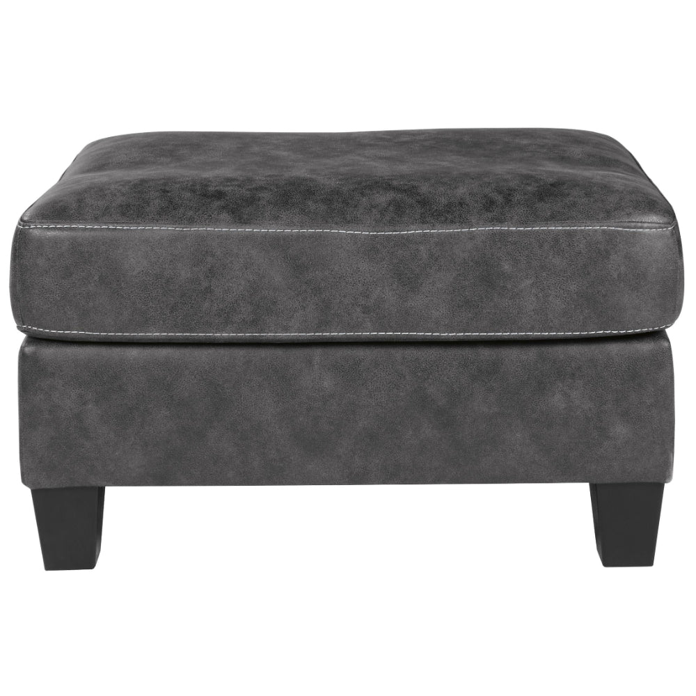 Rectangular Ottoman with Tapered Block Legs and Jumbo Stitching in Gray - BM210844