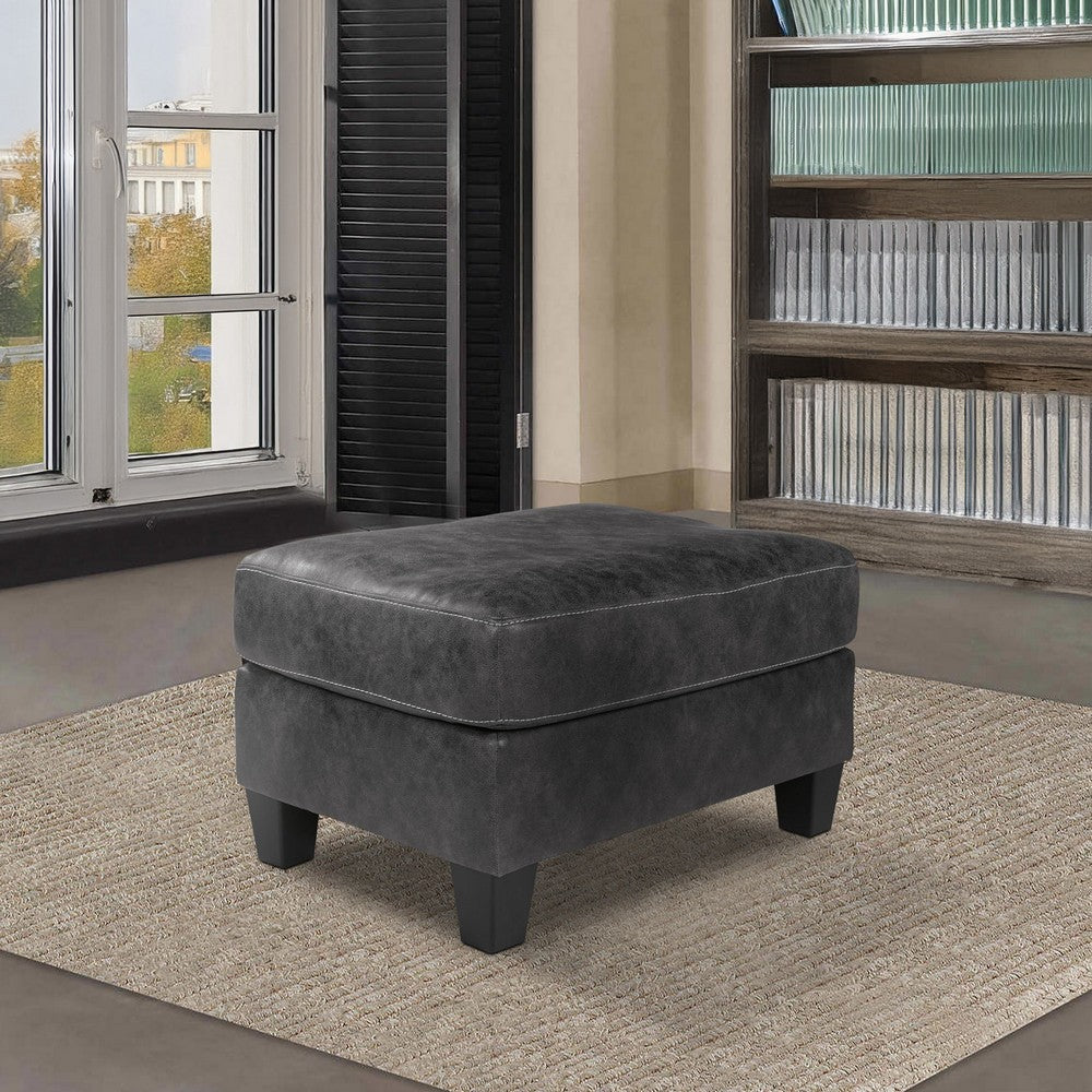 Rectangular Ottoman with Tapered Block Legs and Jumbo Stitching in Gray - BM210844