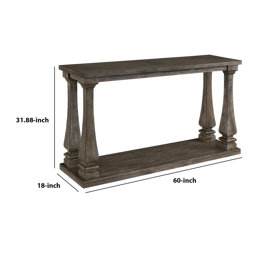 Rectangular Wooden Sofa Table with Square Baluster Legs, Gray - BM210854