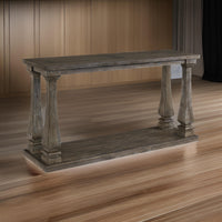 Rectangular Wooden Sofa Table with Square Baluster Legs in Taupe Brown - BM210854