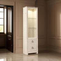 Tall Pier with 1 Door Cabinet and 2 Adjustable Glass Shelves in Antique White - BM210895