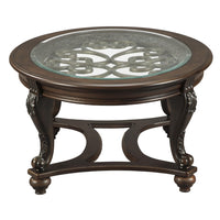 Traditional Wooden Oval Cocktail Table with Glass Top and Bun Feet in Brown - BM210911