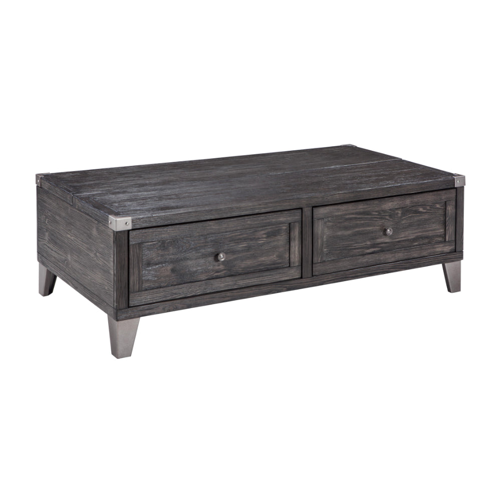 Wooden Lift Top Cocktail Table with 2 Drawers and Metal Accents in Gray - BM210957